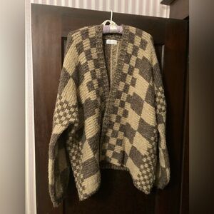 ISALIS Brown and Tan Checkerboard Open Cardigan (M)